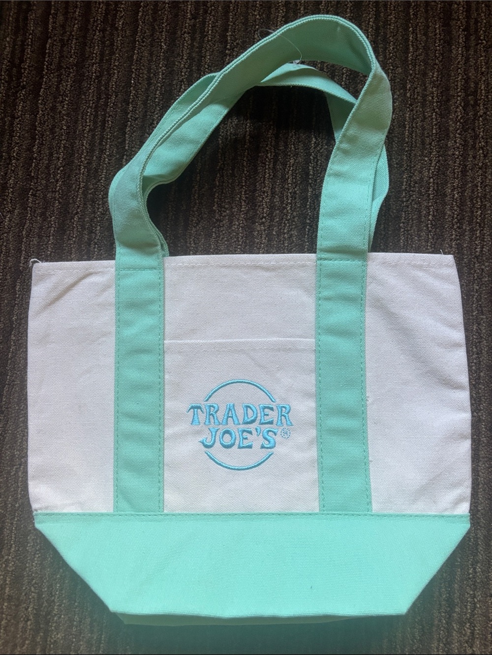 Trader Joe's White Canvas Tote with Mint Green Accents